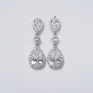 Silver Water Drop Bridal Earrings Wedding Jewelry